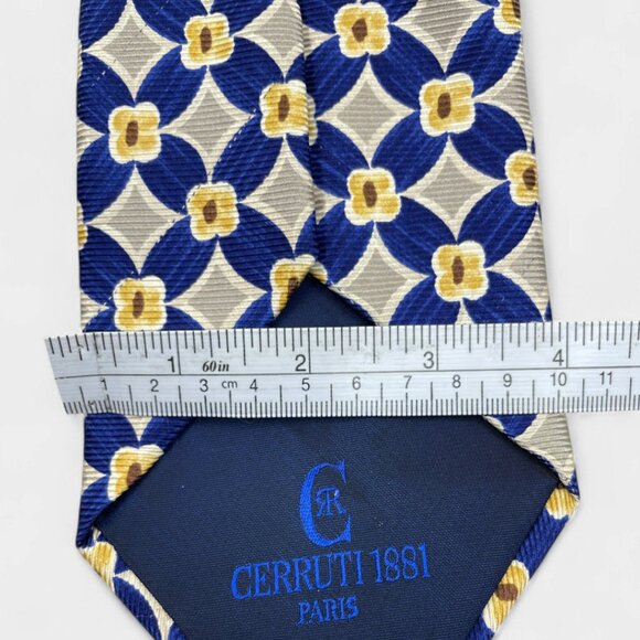 Cerruti 1881 Silk Tie France Geometric Art Office Wedding Formal Blue Gray - Picture 5 of 6